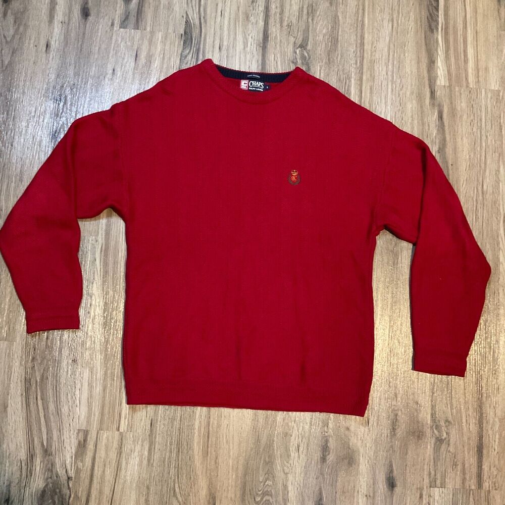 Vintage Chaps Ralph Lauren Sweater Mens Size Large Red Herringbone Hand Framed
